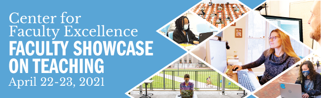 Faculty Showcase on Teaching April 22 and 23 banner features Carolina instructors and students