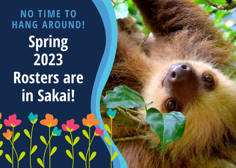 baby sloth says no time to hang around because spring 2023 rosters are in Sakai