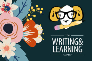 writing and learning center logo with bright flowers and studious rameses